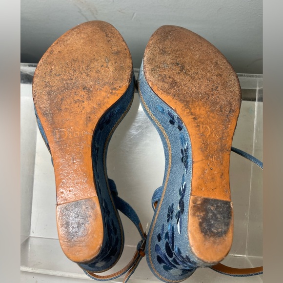 DIOR shoes /DIOR blue denim wedge platform sandals sz 40 us 9.5 made in italy - Picture 12 of 14